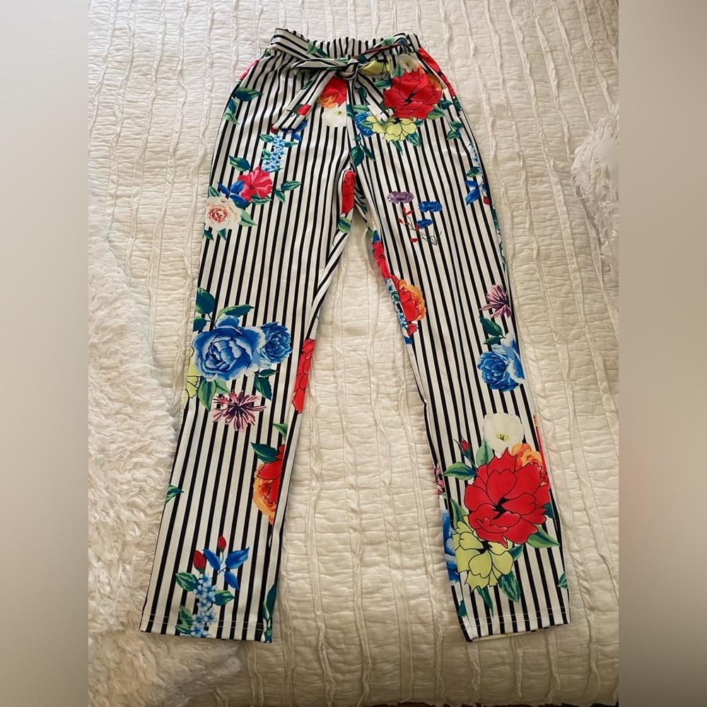 Floral Striped Women's Trousers